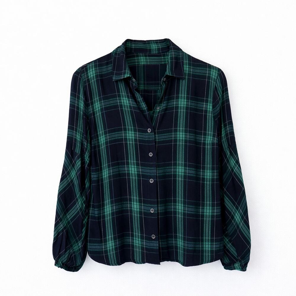 CAbi 3769 Big Sur Navy and Green Plaid Button Down Shirt Medium